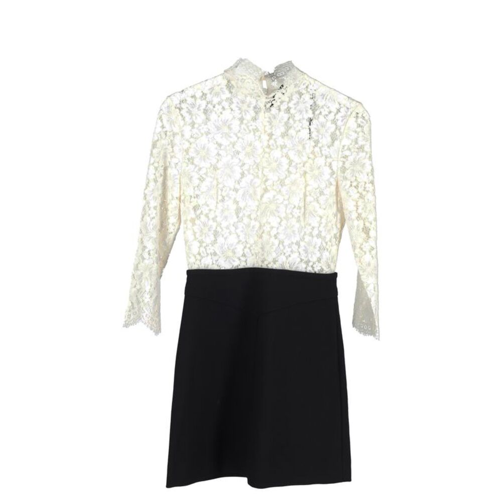 Sandro Two Tone Lace Dress in White Cotton